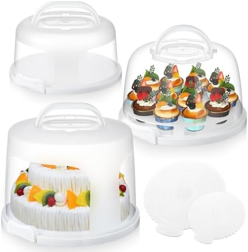 3 Piezas de Transportador de Pasteles Alto Redondo de 10 Pulgadas, 11 Pulgadas y 12 Pulgadas con Tapa y Asa, Soporte de Pastel de Plástico, Contenedor de Pastel, Soporte Blanco para Servir y Transportar Tartas y Pasteles.  | Transportadores de pasteles Transportadores de pasteles Transportadores de pasteles