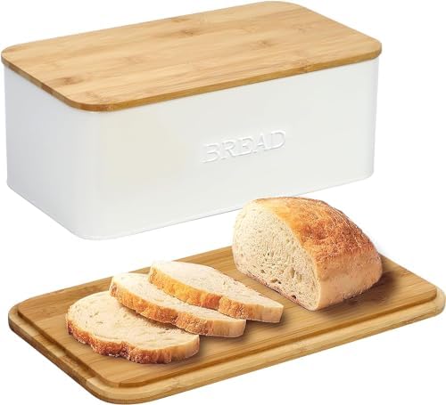 Caja de pan blanca para encimera de cocina, caja de pan con tapa de tabla de cortar, caja de pan blanca, caja de pan pequeña, bin de pan, soporte para pan para encimera de cocina.  | Cajas de pan Cajas de pan Cajas de pan