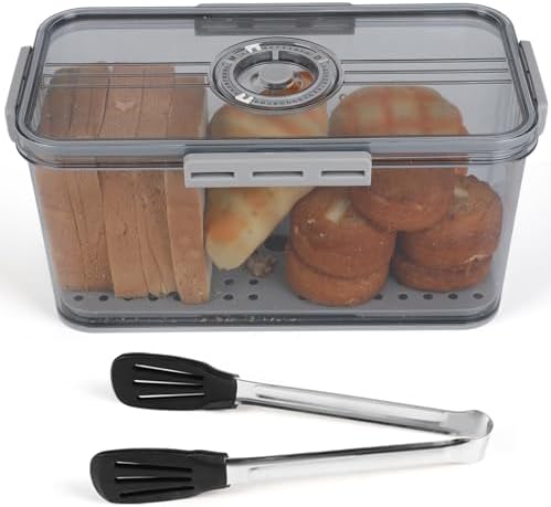 Caja de Pan, Caja de Pan para Encimera de Cocina Hermética con Almacenamiento de Pan con Sello de Tiempo y Tapa, Conservador de Pan para Pan Casero, Masa Madre, Bagels, Donas (Gris)  | Cajas de pan Cajas de pan Cajas de pan