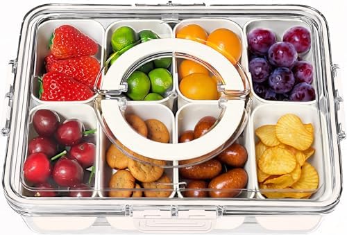 Caja de Snacks Portátil – Bandeja de Servicio Dividida con Tapa y Asa, Organizador Transparente para Snacks, Frutas, Dulces y Charcutería – Ideal para Fiestas, Viajes y Playa  | Dispensadores de comida Dispensadores de comida Dispensadores de comida