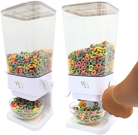 Dispensador de Cereal de Encimera, Dispensador de Alimentos Secos de 5.5L, Contenedores de Cereal para Almacenamiento, Dispensador de Cereal Amigable para Niños, Dispensador de Snacks de Encimera, Incluye: 2 Dispensadores de Cereal Blancos y 2 Cuencos  | Dispensadores de comida Dispensadores de comida Dispensadores de comida