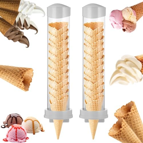 Dispensador de conos de helado de 16” para restaurante (comercial), compatible con la mayoría de conos y conos de waffle del mercado, soporte de cono autoadhesivo para pared para tienda de café y máquina de helados de donas, fácil de limpiar (2 piezas)  | Dispensadores de comida Dispensadores de comida Dispensadores de comida