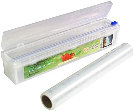 Dispensador de Plástico Reutilizable y Recargable para Envolver Alimentos con Cortador Deslizante, Film Transparente Estirable de 12 Pulgadas x 328 Pies (1 Caja de Corte + 1 Rollo de Film Adhesivo)  | Dispensadores de comida Dispensadores de comida Dispensadores de comida