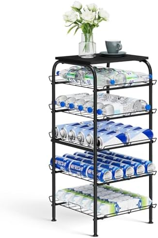 Estante de Almacenamiento Vertical para Botellas de Agua de 5 Niveles, Organizador de Agua Embotellada de Gran Capacidad, Soporte para Bebidas y Latas de Refresco, Ideal para Cocina, Despensa, Fiestas y Almacenamiento de Alimentos, Color Negro.  | Dispensadores de latas apilables Dispensadores de latas apilables Dispensadores de latas apilables