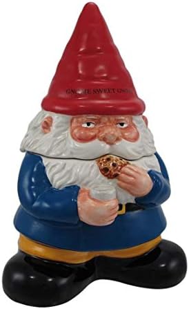 Figurita de cerámica de gnomo de 10 pulgadas comiendo galletas “Gnome Sweet Gnome”  | Tarros de galletas Tarros de galletas Tarros de galletas