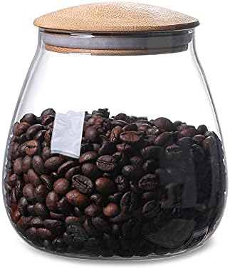 Frasco de almacenamiento de vidrio claro de 8 ml/26 oz con tapa de bambú hermética, recipiente decorativo redondo moderno para café, especias, caramelos, sal, galletas, condimentos, pimienta, azúcar.  | Frascos y tarros de comida Frascos y tarros de comida Frascos y tarros de comida