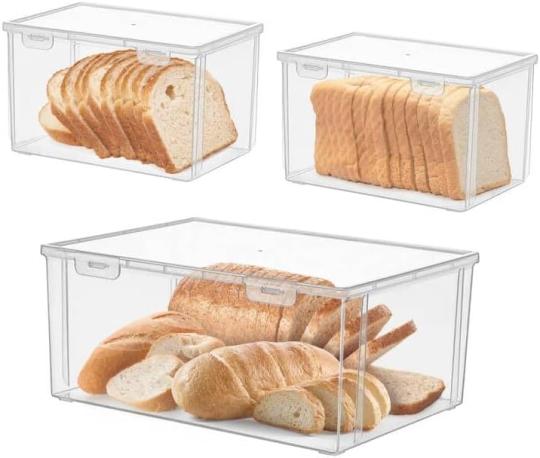 Gran Caja de Pan para Encimera de Cocina, 3 Paquetes de Contenedores de Almacenamiento de Pan de Plástico para Encimera de Cocina, Caja Hermética para Pan con Tapa para Pan Casero, Tostadas y Galletas.  | Cajas de pan Cajas de pan Cajas de pan