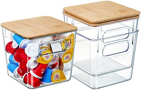 Organizador de cápsulas de café 3 en 1, soporte para K Cup, contenedor de almacenamiento con tapas de bambú, contenedor de gran capacidad para crema y azúcar de Keurig, organizador de bar de café.  | Soportes para cápsulas de café Soportes para cápsulas de café Soportes para cápsulas de café