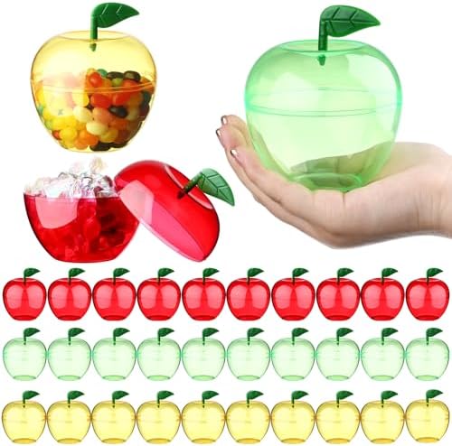 Pack de 3 Contenedores de Plástico Grande en Forma de Manzana de Colores Mixtos – Juguete de Caramelo y Contenedor de Relleno para Regalos – Ideal para Regreso a Clases, Maestros, Otoño y Suministros para la Fiesta de Rosh Hashaná (10.4 x 8.9 cm)  | Tarros de galletas Tarros de galletas Tarros de galletas