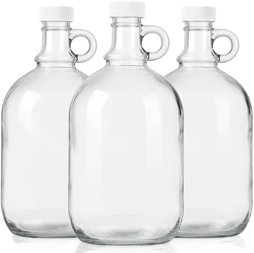 Paquete de 3 dispensadores de detergente líquido de 64 oz, jarras de vidrio de medio galón con asa y tapas herméticas para agua destilada, soda, kombucha, cerveza casera, extracto de vainilla, cerveza, sidra (carboy transparente)  | Dispensadores de comida Dispensadores de comida Dispensadores de comida