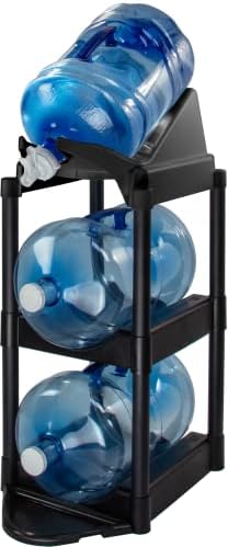 Sistema de Botellas Bottle Buddy Cascada para Verter y Almacenar – Estante de Almacenamiento de Jarras de 5 Galones en 3 Niveles con Protector de Suelo y Bandeja Dispensadora – Organización para el Hogar y la Oficina – Plástico Duradero, Fácil de Montar – Negro  | Dispensadores de comida Dispensadores de comida Dispensadores de comida