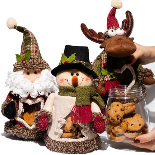 Tarro de Galletas con Tapa para Decoración de Mesa Navideña, 3 Piezas de Tarros de Caramelo de Plástico Grande, Tarros de Almacenamiento Transparentes de 28Oz para Fiestas, Regalos Hechos a Mano de 10″ para Navidad, Regalos para el Día de la Madre.  | Tarros de galletas Tarros de galletas Tarros de galletas