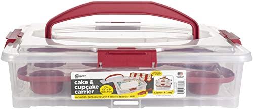 Transportador de Cupcakes y Pasteles – Soporte Apilable para Cupcakes, Transportador de Postres para Moldes de Pastel de Tamaño Completo 14×9 o Bandeja de Cupcakes de 12 Unidades, Transportador de Cupcakes y Caja para Pasteles (Incluye Utensilio para Cortar y Servir)  | Transportadores de pasteles Transportadores de pasteles Transportadores de pasteles