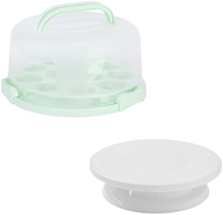 Transportador de Pasteles, Soporte para Cupcakes con Plato Giratorio, Transportador de Pasteles con Tapa y Asa (Verde)  | Transportadores de pasteles Transportadores de pasteles Transportadores de pasteles