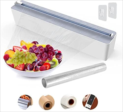 Dispensador de Envoltura Plástica Magnética con Cortador – Quasziwa Mejora Práctica Recargable de Organizador de Envoltura Adhesiva y Papel de Aluminio para Cajón, Incluye un Rollo Extra de 12″ X 164′ de Film Alimentario Adhesivo – Gris  | Dispensadores de comida Dispensadores de comida Dispensadores de comida