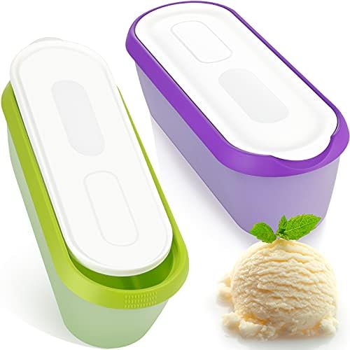 2 Piezas de Contenedores de Almacenamiento de Helado con Tapa y Base Antideslizante Set de 2.5 Cuartos de Recipientes para Helado Reutilizables para Helado Casero para el Congelador (Verde y Púrpura)  | Contenedores de alimentos Contenedores de alimentos Contenedores de alimentos