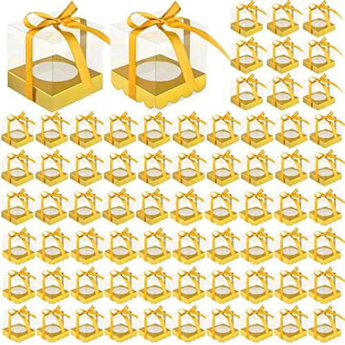 72 Piezas Cajas de Plástico Transparentes para Cupcakes – Cajas Individuales para Cupcakes – Contenedores para Cupcakes – Soporte para Cupcakes – Transportador de Cupcakes con Cintas Doradas e Inserciones Doradas para Fiestas, Cumpleaños y Bodas (3.5 X 3.5 X 3.5 Pulgadas)  | Transportadores de cupcakes Transportadores de cupcakes Transportadores de cupcakes