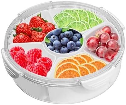 Bandeja de Servicio Dividida con Tapa, Transportador Redondo de Pasteles, Contenedores de Alimentos para Fiestas, Galletas, Muffins, Dulces, Cheesecake, Soporte para Frutas con 6 Compartimentos de 1.2 Pulgadas.  | Transportadores de cupcakes Transportadores de cupcakes Transportadores de cupcakes