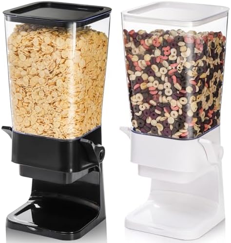 Dispensador de Cereal de Encimera Pack de 2, Contenedor de Cereal de Gran Capacidad de 5.5L, Dispensador de Alimentos Secos para Arroz, Granos, Nueces, Dulces, Avena, Frijoles, Snacks, Comida para Gatos, Comida para Perros.  | Dispensadores de comida Dispensadores de comida Dispensadores de comida