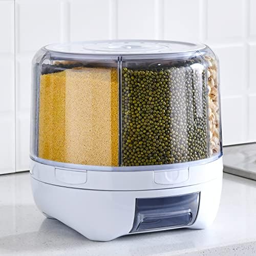 Dispensador de Granos Grande de 20 lbs, Dispensador de Arroz Rotatorio de 360° con 6 Compartimentos, Contenedor de Arroz Rotatable, Almacenamiento de Frijoles con Tapa Sellada para Cacahuetes, Cebada, Mijo y Cereales.  | Dispensadores de comida Dispensadores de comida Dispensadores de comida