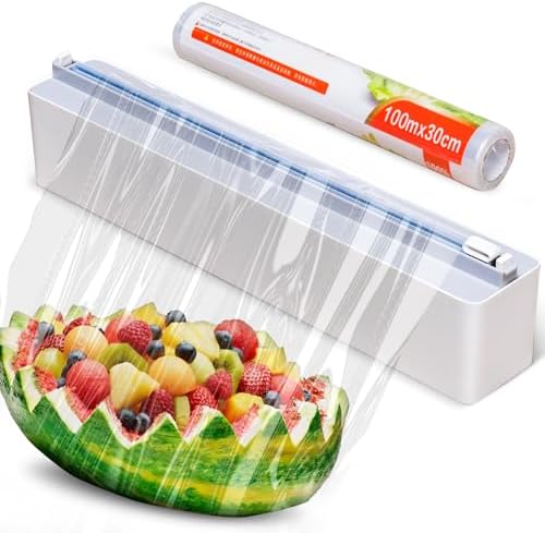 Dispensador de Plástico Magnético Refillable con Cortador, Organizador de Papel de Cera/Tin/Aluminio y Envoltura Plástica, Rollo Máximo Reemplazable de 12 Pulgadas x 328 Pies, Incluye 1 Envoltura Plástica Libre de BPA (Gris)  | Dispensadores de comida Dispensadores de comida Dispensadores de comida