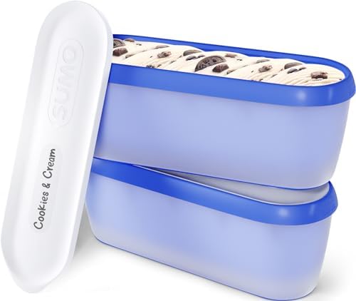 Envases de Helado con Tapa para Helado Casero – 1.5 Cuartos por Envase, Envases de Helado Reutilizables para Almacenamiento en Congelador, Juego de 2 Envases, Azul  | Contenedores de alimentos Contenedores de alimentos Contenedores de alimentos