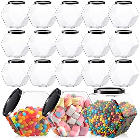 18 Piezas de Tarros Hexagonales con Tapa, Contenedor de Plástico para Galletas de 30Oz, Tarro de Almacenamiento Transparente de Boca Ancha para Galletas, Dulces, Snacks, Estrellas de Papel, Cápsulas de Detergente, Regalos y Almacenamiento.  | Tarros de galletas Tarros de galletas Tarros de galletas