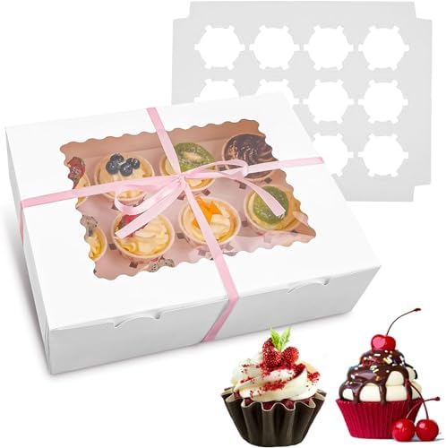 6 Cajas para Cupcakes, Capacidad para 12 Cupcakes Estándar, Contenedor para Cupcakes de Grado Alimenticio, Cajas de Pastelería para Cupcakes con Ventanas e Inserciones para Cupcakes, Muffins y Pasteles  | Transportadores de cupcakes Transportadores de cupcakes Transportadores de cupcakes