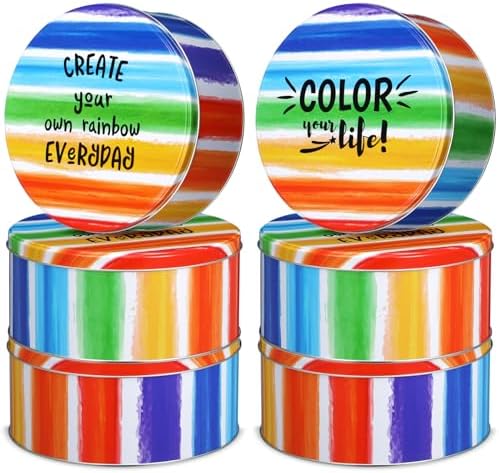 Latas de Galletas Arcoíris de 6 Paquetes con Tapa de 6.61″ – Latas Redondas de Graduación LGBT para Almacenamiento de Comida, Pasteles, Dulces y Galletas. Perfectas para Regalos en Ocasiones Especiales, Fiestas de Cumpleaños y Celebraciones.  | Tarros de galletas Tarros de galletas Tarros de galletas