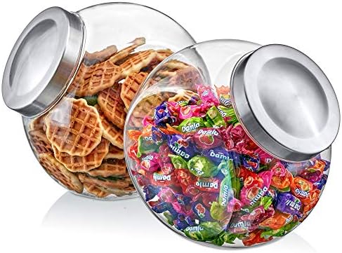 Sweet Caroline – Paquete de 2 tarros de plástico de 75 onzas con tapa de acero inoxidable, tarro de galletas, tarro de boticario, libre de BPA, a prueba de roturas, ideal para buffet de dulces, exhibición decorativa y más.  | Tarros de galletas Tarros de galletas Tarros de galletas